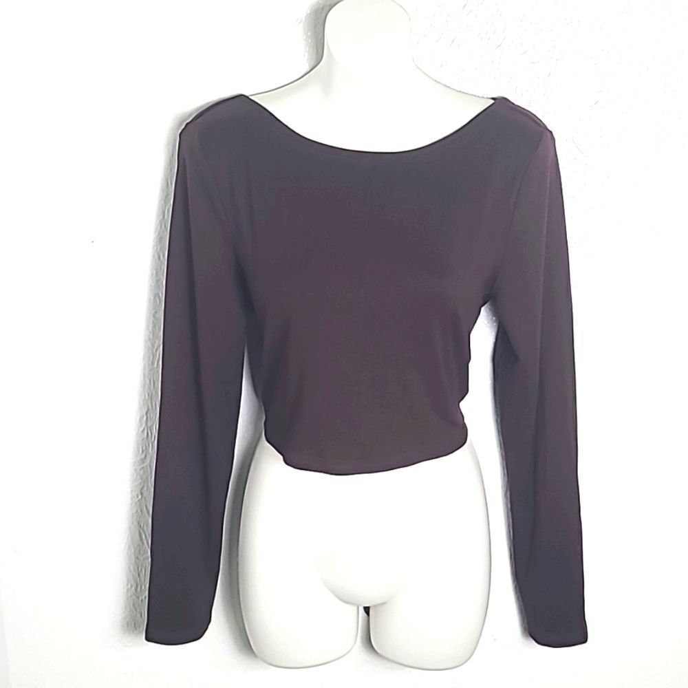 Shein Brown Longsleeve Crop-top with Criss-Cross Straps in Back, Size Large,NWOT